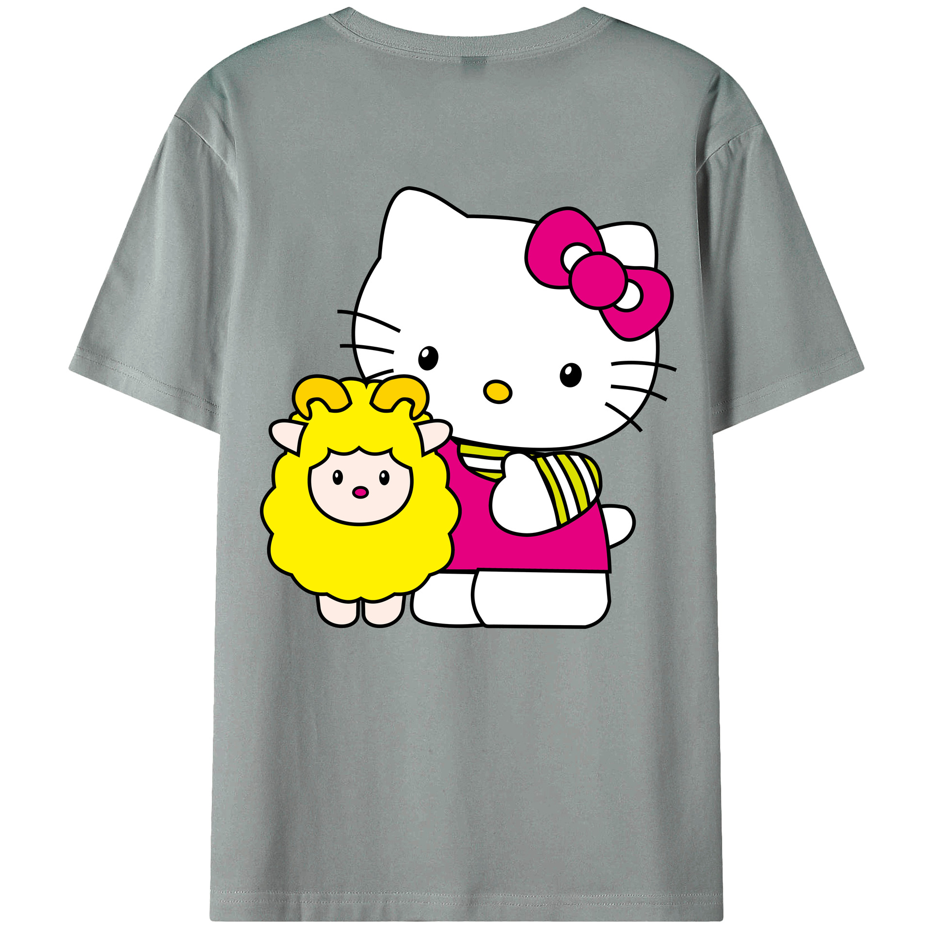 （画像用） Hello Kitty ハローキティ 綿100％ メンズ半袖Tシャツ（バックプリント） 通気性
